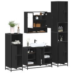 Ensemble de meubles salle de bain 4 pcs noir bois d'ingénierie