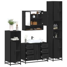 Ensemble de meubles salle de bain 4 pcs noir bois d'ingénierie