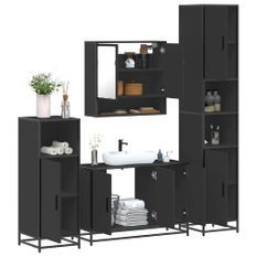 Ensemble de meubles salle de bain 4 pcs noir bois d'ingénierie