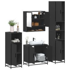 Ensemble de meubles salle de bain 4 pcs noir bois d'ingénierie