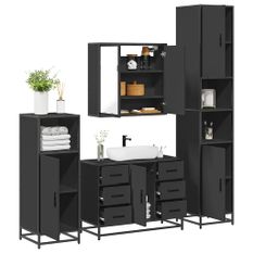 Ensemble de meubles salle de bain 4 pcs noir bois d'ingénierie