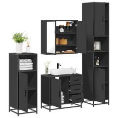 Ensemble de meubles salle de bain 4 pcs noir bois d'ingénierie