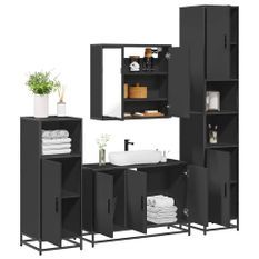 Ensemble de meubles salle de bain 4 pcs noir bois d'ingénierie