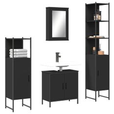 Ensemble de meubles salle de bain 4 pcs noir bois d'ingénierie