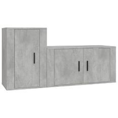 Ensemble de meubles TV 2 pcs gris béton bois d'ingénierie