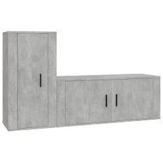 Ensemble de meubles TV 2 pcs gris béton bois d'ingénierie