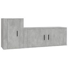 Ensemble de meubles TV 2 pcs gris béton bois d'ingénierie