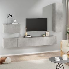 Ensemble de meubles TV 4 pcs Gris béton Bois d'ingénierie