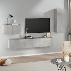 Ensemble de meubles TV 4 pcs Gris béton Bois d'ingénierie