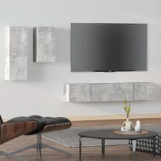 Ensemble de meubles TV 4 pcs Gris béton Bois d'ingénierie