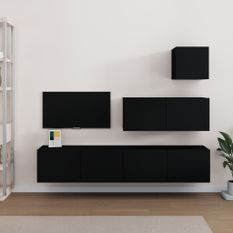 Ensemble de meubles TV 4 pcs Noir Bois d'ingénierie