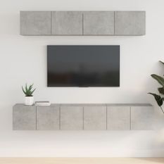 Ensemble de meubles TV 5 pcs Gris béton Bois d'ingénierie