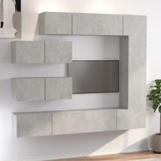 Ensemble de meubles TV 7 pcs Gris béton Bois d'ingénierie