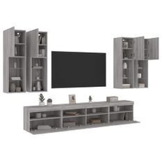Ensemble de meubles TV muraux 7 pcs et lumières LED sonoma gris