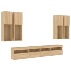 Ensemble de meubles TV muraux 7pcs et lumières LED chêne sonoma