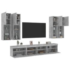 Ensemble de meubles TV muraux 7pcs et lumières LED gris béton