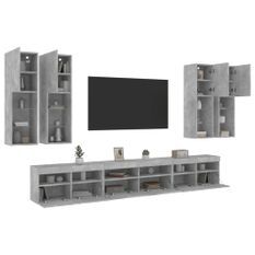 Ensemble de meubles TV muraux 7pcs et lumières LED gris béton