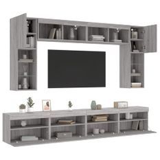 Ensemble de meubles TV muraux 8 pcs et lumières LED sonoma gris