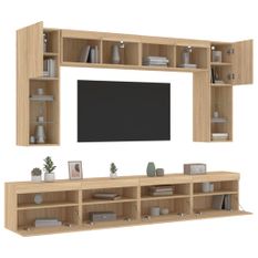 Ensemble de meubles TV muraux 8pcs et lumières LED chêne sonoma