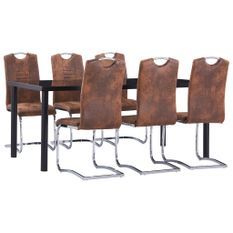 Ensemble de salle à manger 7 pcs Similicuir daim Marron 4