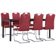 Ensemble de salle à manger 7 pcs Similicuir Rouge 4