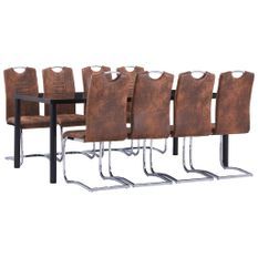 Ensemble de salle à manger 9 pcs Similicuir daim Marron 4