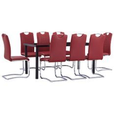 Ensemble de salle à manger 9 pcs Similicuir Rouge 4