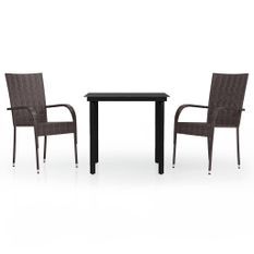Ensemble de salle à manger d'extérieur 3 pcs Marron et noir