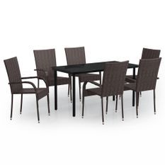 Ensemble de salle à manger d'extérieur 7 pcs Marron et noir