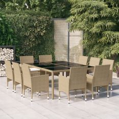 Ensemble de salle à manger de jardin 11pcs Résine tressée Beige