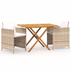 Ensemble de salle à manger de jardin 3 pcs avec coussins Beige