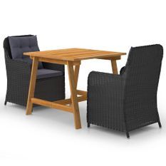 Ensemble de salle à manger de jardin 3 pcs Noir 50