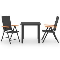 Ensemble de salle à manger de jardin 3 pcs Noir et marron