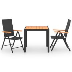 Ensemble de salle à manger de jardin 3 pcs Noir et marron 3