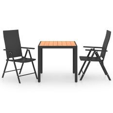 Ensemble de salle à manger de jardin 3 pcs Noir et marron 2