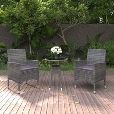 Ensemble de salle à manger de jardin 3 pcs Résine tressée Gris