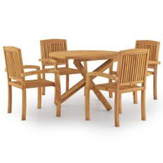 Ensemble de salle à manger de jardin 5 pcs Bois de teck massif 4