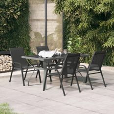 Ensemble de salle à manger de jardin 5 pcs Gris et noir