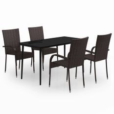 Ensemble de salle à manger de jardin 5 pcs Marron et noir