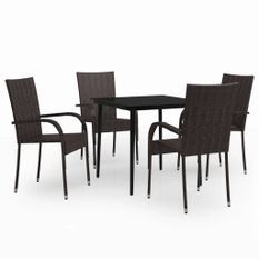 Ensemble de salle à manger de jardin 5 pcs Marron et noir 2