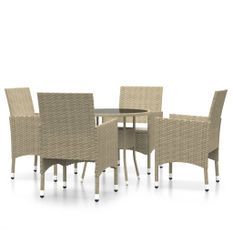 Ensemble de salle à manger de jardin 5 pcs Résine tressée Beige