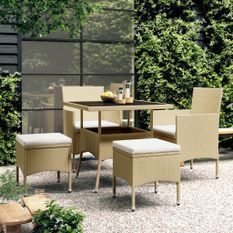 Ensemble de salle à manger de jardin 5 pcs Résine tressée Beige