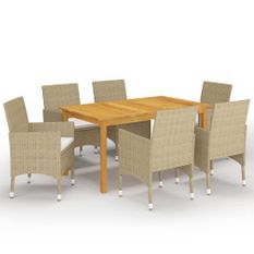 Ensemble de salle à manger de jardin 7 pcs Beige