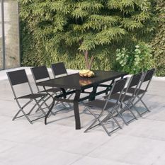 Ensemble de salle à manger de jardin 7 pcs Gris et noir