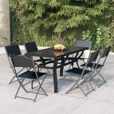 Ensemble de salle à manger de jardin 7 pcs Gris et noir