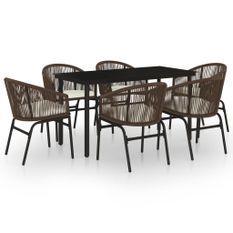 Ensemble de salle à manger de jardin 7 pcs Marron 8