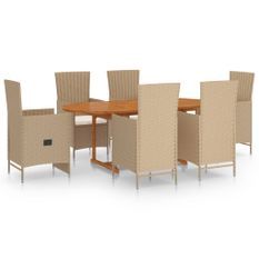 Ensemble de salle à manger de jardin 7 pcs Résine tressée Beige 3