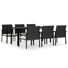 Ensemble de salle à manger de jardin 7 pcs Résine tressée Noir 6