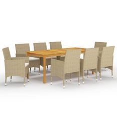 Ensemble de salle à manger de jardin 9 pcs Beige 2