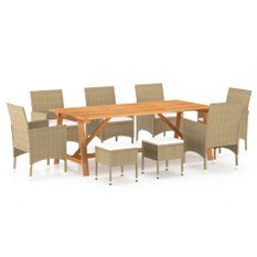 Ensemble de salle à manger de jardin 9 pcs Beige